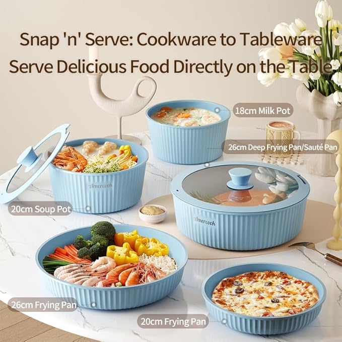 Amercook detachable nesting cookware non-stick versatile pot set kitchen-specific cookware set for home use gem blue nine-piece set