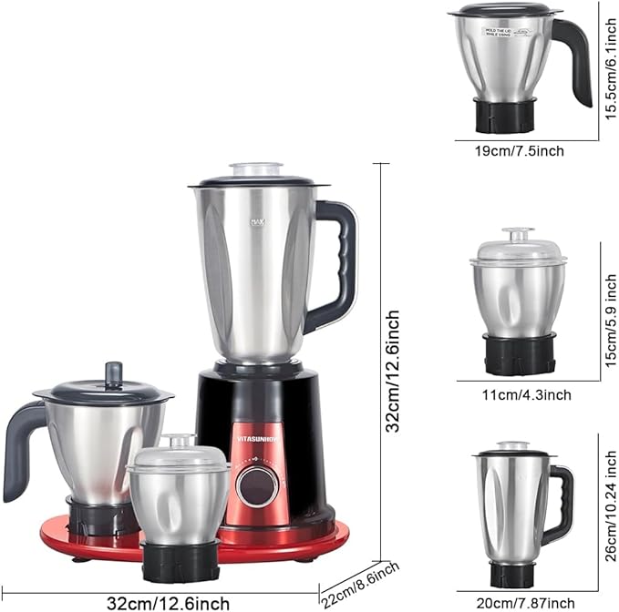 Indian Mixer Grinder features 800 Watt motor Comes with 3 Stainless Steel Jars