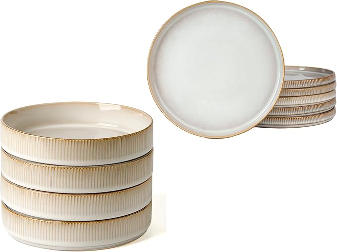 famiware 8.25 Paste Bowl Set (4 Piece) and 10 Dinner Plates for 6 - Cappuccino White