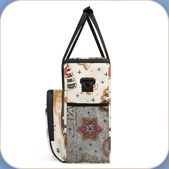 Dreamy Xmas Biscuit Coffee Maker Carrying Bag Portable Travel Storage Tote Bag Compatible with K-Mini or K-Mini Plus Single Serve Coffee Brewer Carrying Case with Multiple Pockets &amp Shoulder Str