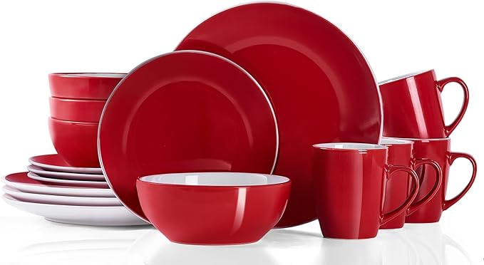 Bestone 16 Piece Round Kitchen Dinnerware Sets Plates and Bowls Dinner Plates Cereal Bowls Stoneware Dinnerware Blue and White