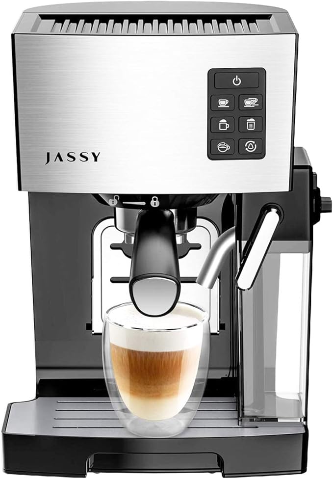 Espresso Coffee Machine Cappuccino Maker with 19 BAR Pump &amp Powerful Milk Tank for Home Barista BrewingMultiple Functions for Espresso/Moka/CappuccinoSelf-Cleaning System1250W(Silver)