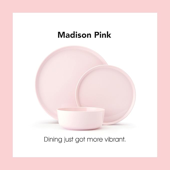 Mikasa Madison Misty Pink Bone China Dinnerware Set 12-Piece Service for 4 Includes Dinner Plates Salad Plates and Cereal Bowls Dishwasher Safe