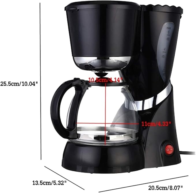 Household Electric Coffee Maker 600ml - Drip Pot for 4-6 Cups | Black Kitchen Appliance