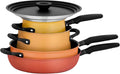 Meyer 6pc Stackable Set with Universal Lids | Hard Anodized Non Stick and Stainless Steel Pots and Pans | Induction Compatible | Dishwasher Safe | Oven Safe | Red Orange Yellow | Accent Cookware