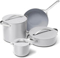 Caraway Cookware+ Collection - Specialty Cookware Set - Petite Cooker Stir Fry Pan Rondeau &amp Stock Pot - 3 Lids &amp Storage Organizer Included - Gray