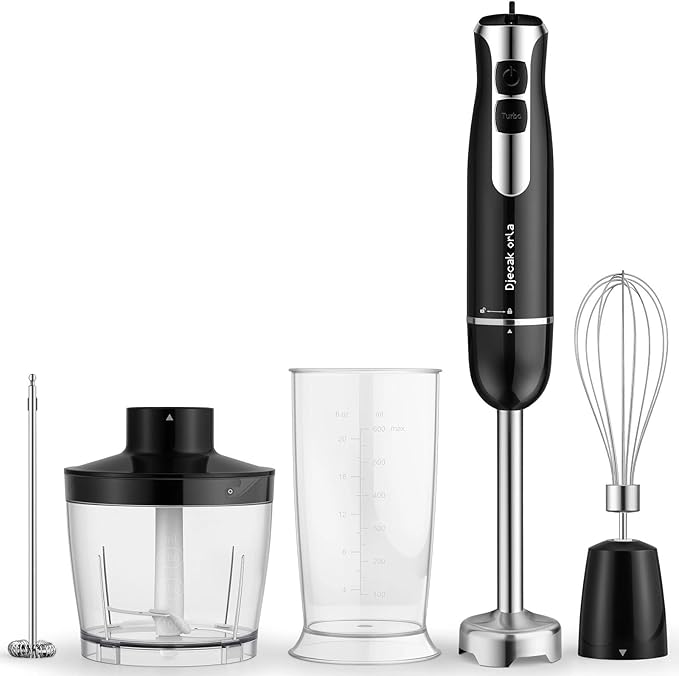 Upgraded Blender Handheld 1100W 20 Speed Settings Max 15500 RPM 5 in 1 Hand Blender with Milk Frother Handheld Food Processor Batidora De Mano Electrica Kitchen Appliances Black
