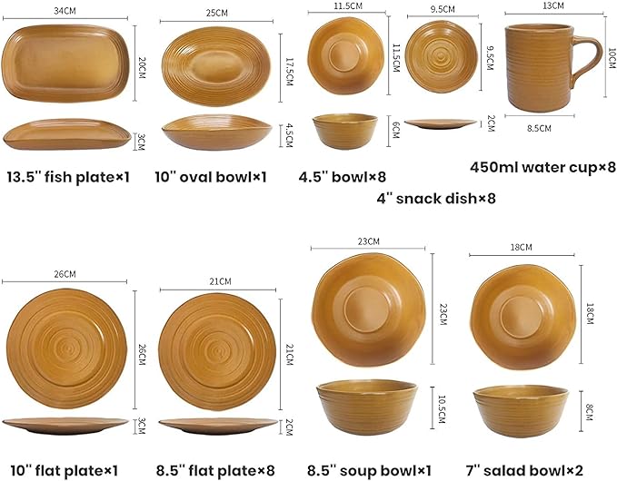 Dinnerware Sets - Luxury Gift Dishes Service Set 38 Pieces Japanese-Style Kiln Change Glaze Dinnerware Set | Porcelain Matte Cereal Bowl and Steak Plate for Special Restaurant