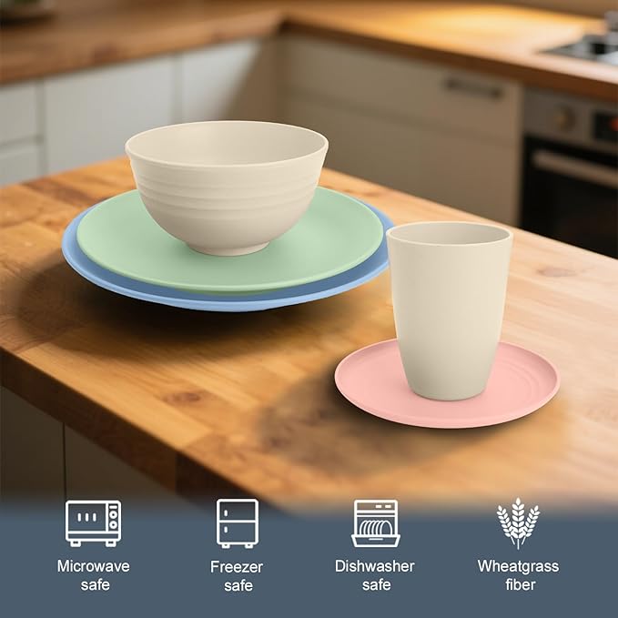 40 PCS Wheat Straw Dinnerware Sets | Service for 8 Unbreakable Plates and Bowls Sets - Dinner Plate Cereal Bowl Drinking Cups Dishwasher &amp Microwave Safe for Kitchen CampingRV - Colorful