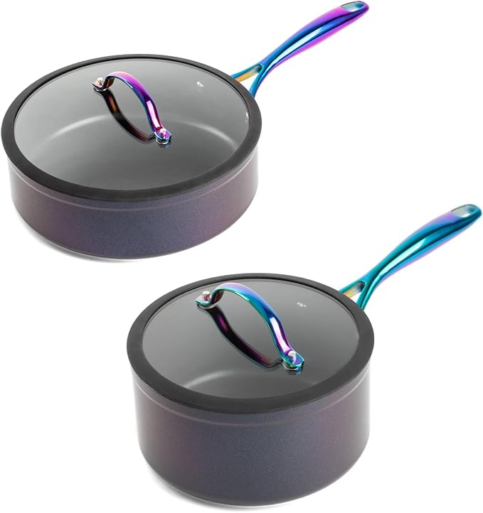 12-Piece Non-Stick Aluminum Cookware Set with Induction Base Oven Safe Black Finish (Black &amp Rainbow)