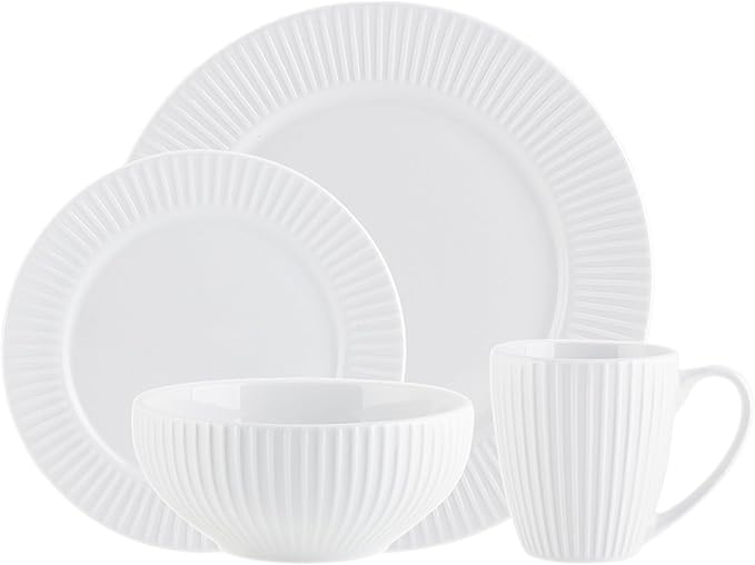 16 Piece Dinnerware Set Service for 4 White Solid Formal Round Porcelain Microwave Safe