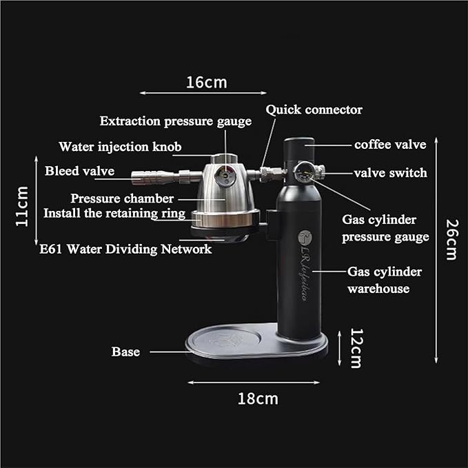 10bar Pneumatic Coffee Machine Variable Pressure Espresso Machine Pneumatic Espresso Coffee 58.5mm Powder Bowl Stand Height Adjustable Fast Exhaust for Camping Travel Outdoo.