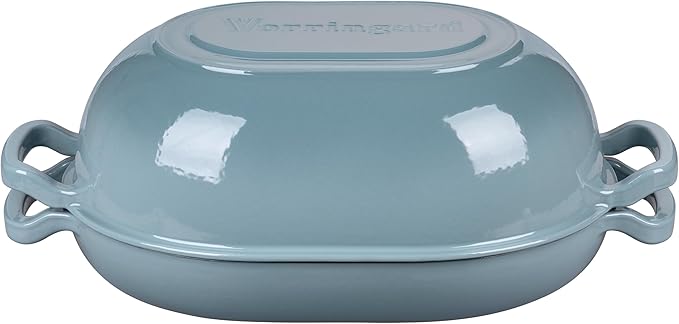 Enameled Cast Iron Sourdough Bread Oven Dutch Oven Loaf Cast Iron Bread Pan for Homemade Bread Baking Meatloaf Pan with Lid 7QT Sea Salt
