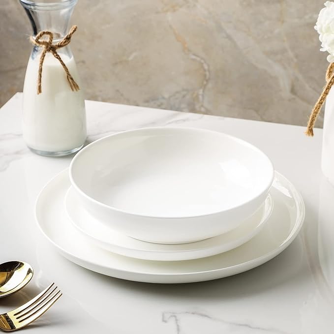 Stone Lain Gabrielle Bone China Dinnerware Set 12-Piece Service for 4 Solid White