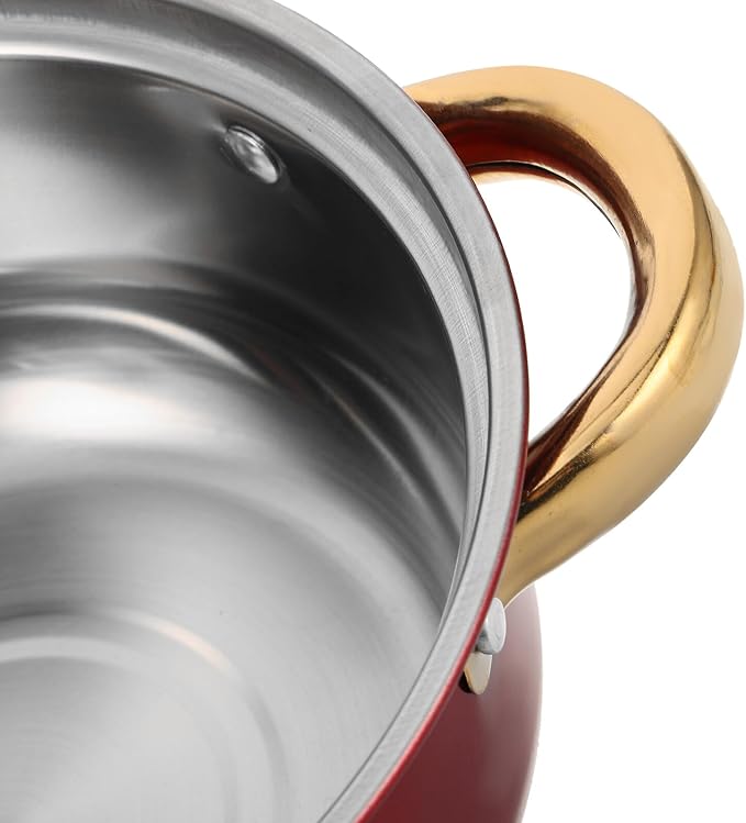 Nonstick Stainless Steel Cookware Set with Heat-resistant Gold Handles Versatile Pots and Frying Pans for Healthy Cooking and Easy Cleaning Stylish Kitchen Essential in Wine Red