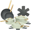 12-Piece Ceramic Nonstick Cookware Set Pots and Pans with Strainer Lids (Sage Green)