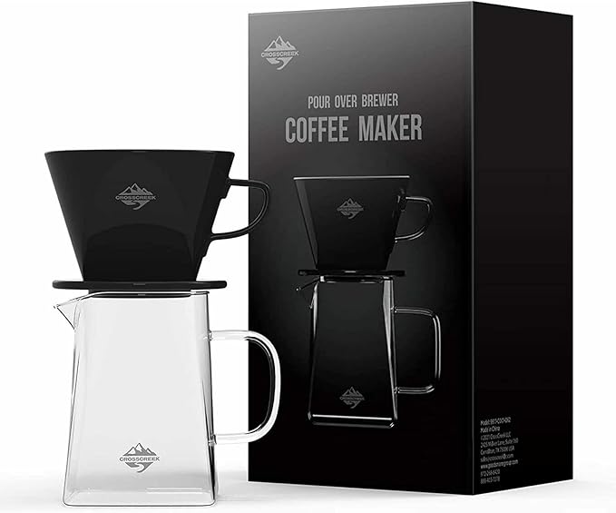 Pour Coffee Dripper Set Manual Drip Ceramic Coffee Maker 600ML Glass Carafe Ceramic Dripper Coffee Filters（Black）