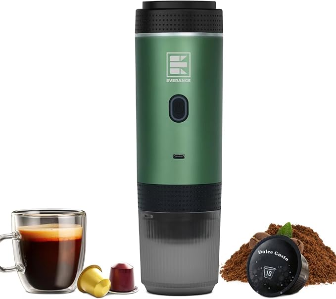 Portable Electric Espresso Machine Car Coffee Maker for Travel Camping Battery Powered Coffee Brewer Compatible with Ground Coffee &amp NS Capsules Green