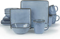 Famiware Ocean Square Plates and Bowls Sets for Kitchen 16-Piece Dinnerware Sets for 4 Mug Set for 4 Blue