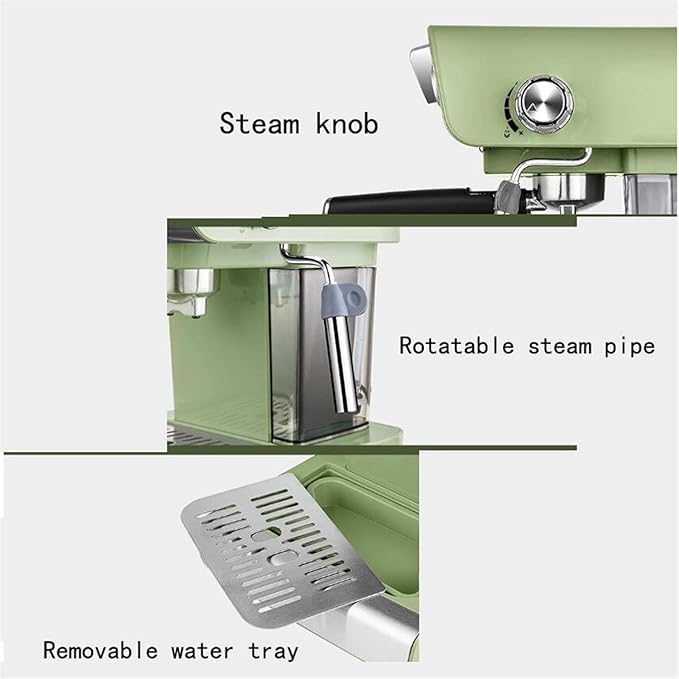 Retro Green Semi-Automatic Espresso Coffee Machine with Milk Frother - 20 Bar Pressure for Home and Office Use