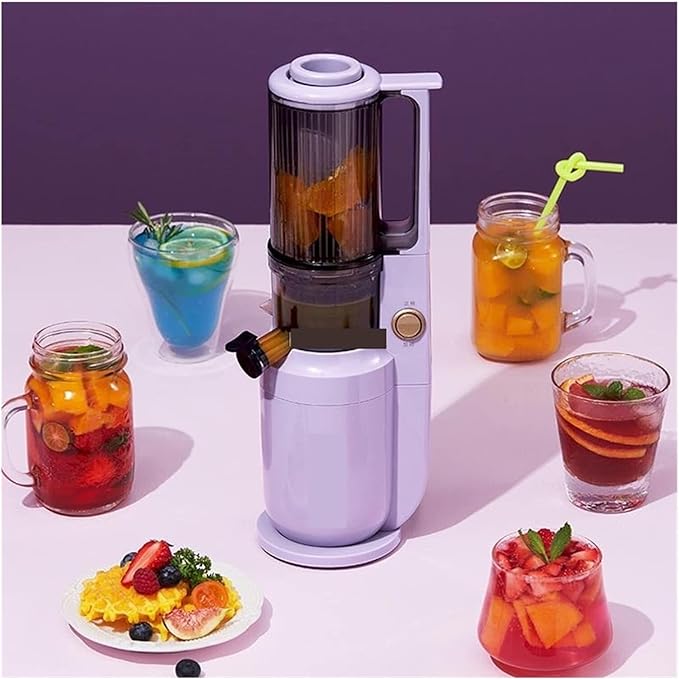 250W Electric Slow Juicer Portable Cold Press Juicer Extractor Fruit Vegetable Squeezer Filter-Free 220V (Purple)