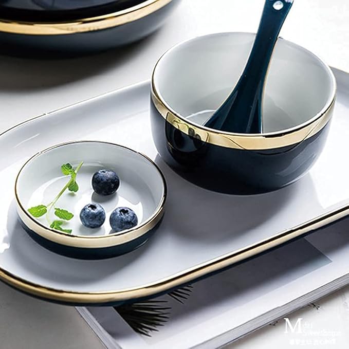 Elegant Dinnerware Set Dinner Plates Bowls Set Color Ink Dinnerware Sets European Classical Ceramic Plate And Bowl Sets Modern Creative Dishware Sets Electroplated Gil22Pcs
