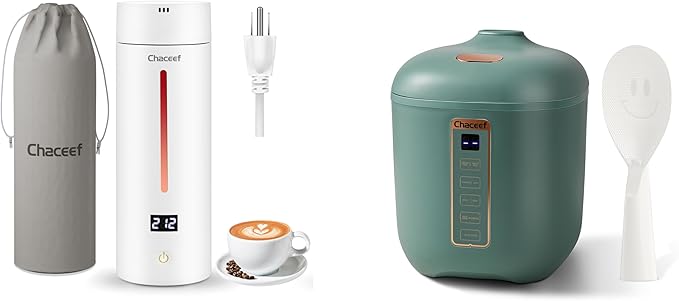 CHACEEF 1.2L Mini Rice Cooker &amp 350ml Travel Electric Kettle