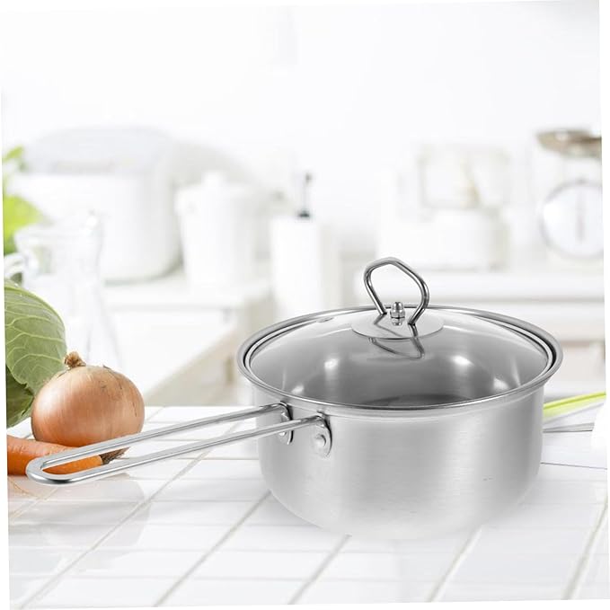 Healifty Stainless Steel Cookware Set with Soup Pot Milk Pot Frying Pan Thick Bottom for Quick Heating with Comfortable Steel Handles for Efficient Kitchen Cooking