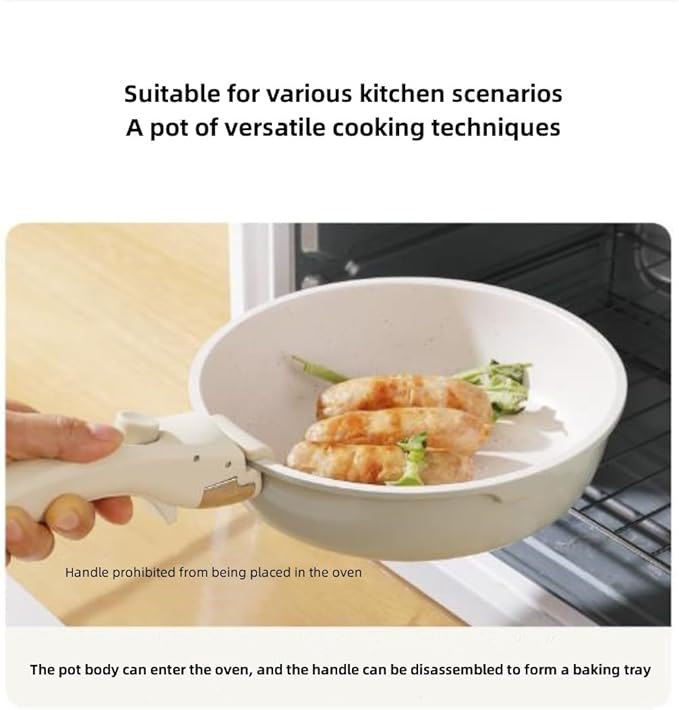5pcs Pots and Pans SetNonstick Cookware Set Detachable Handle Outdoor Wheat Rice Stone Non Stick Pot Set Milk Pot with Lid Flat Bottom PotOven Safe (White)