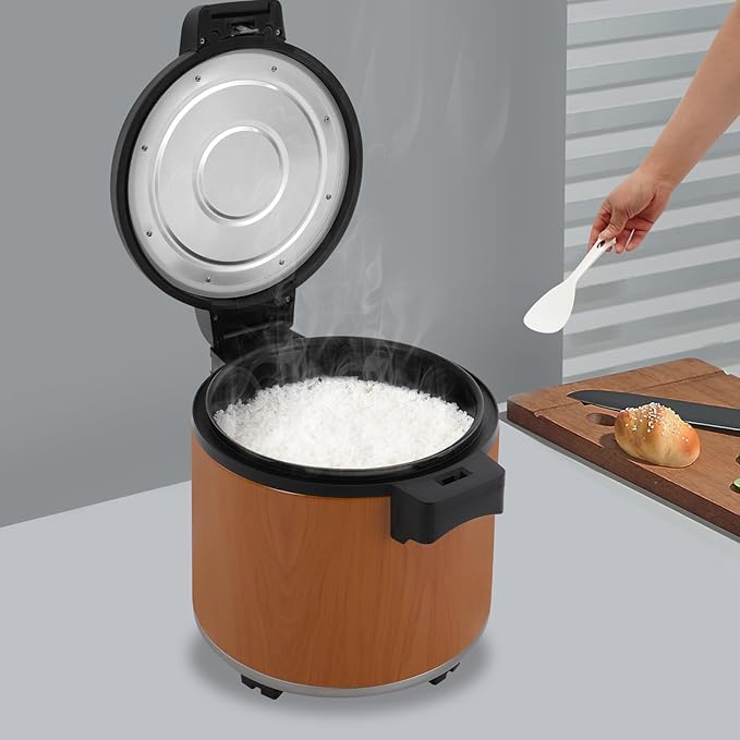Stainless Steel 50-Cup Rice Warmer with Non-Stick Pot 6 Gallon Commercial Rice Cookers Electric Food Warmer for Hours Ideal for Restaurants Catering Parties Brown (40-50 People)
