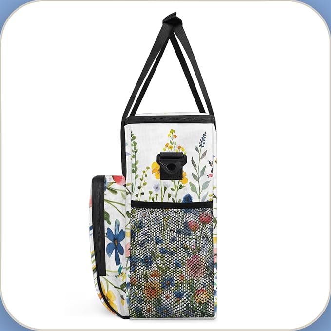 Botanic Flowers Coffee Maker Carrying Bag Portable Travel Storage Tote Bag Compatible with K-Mini or K-Mini Plus Single Serve Coffee Brewer Carrying Case with Multiple Pockets &amp Shoulder Strap