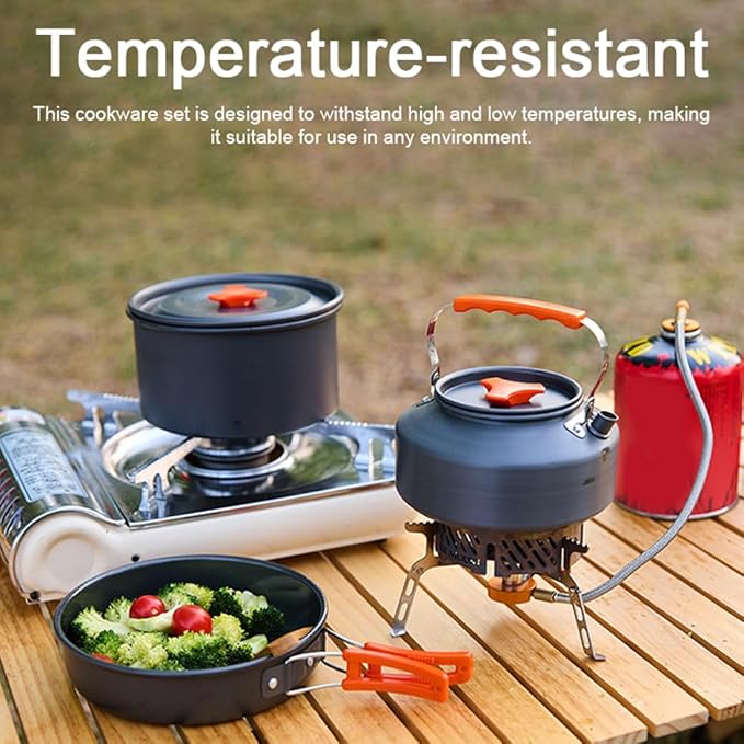 EVTSCAN Camping Hiking Cookware Set Outdoor Portable Picnic Cookware Kit Alumina Pot Frying Pan Set Travel Cooking Accessory