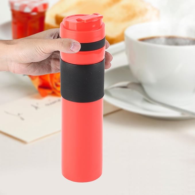 Gavigain 350ml Portable Coffee Press Bottle Tea Coffee Maker Drinking Water Cup for Travel(Red)