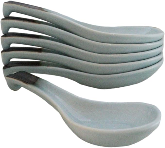 Ebros Gift Blue Sky Stars Artistic Seikai Porcelain Collection Dinnerware Serveware Kitchenware Set Asian Japanese Dining Restaurant Supply (Pack of 6 Asian Soup Spoons With Hook)