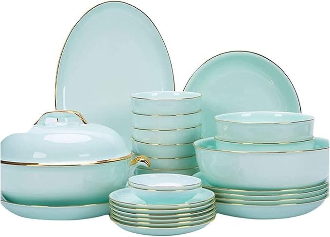 Dinnerware Set Dinner Party Tableware Service Set Porcelain Dinnerware Set European-Style Bone China Tableware SetOne Color-65pieces