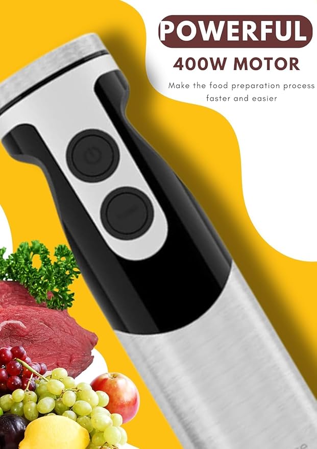 MegaWise Pro Titanium Reinforced 5-in-1 Immersion Hand Blender Powerful Motor with 80% Sharper Blades 12-Speed Corded Blender (Black)