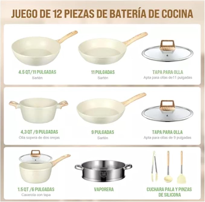 10 Piece Nonstick Cookware Set Frying Pan Saucepan Saute Pan Steam Rack Sturdy Scratch Resistant Coating Even Heat Distribution Modern Design for Home Cooks (White)