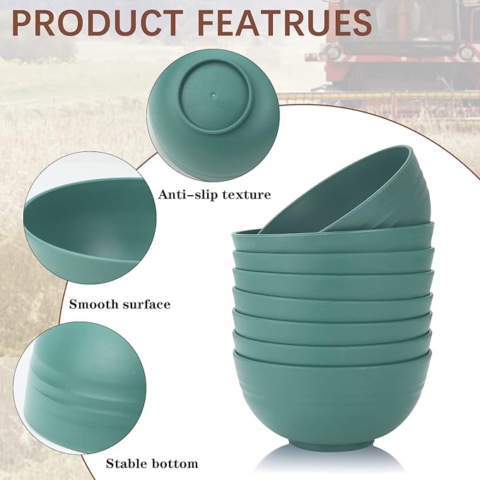 Homienly 24 PCS Wheat Straw Dinnerware Set of 8 Dessert Plates Set of 8-10 inch Cereal Bowl Set 12OZ Dishwasher Safe Cups (Green)