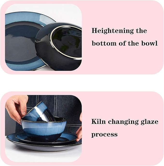 Household Plates and Bowls Sets Durable Ceramic Dinner Plate Sets Blue Dinnerware Set of 4 Dinner Plates Salad Plates and Mug Dinnerware Set