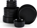 Stone Lain Celina Stoneware 12-Piece Dinnerware Set Cereal and Pasta Bowls Black Coupe