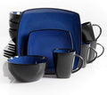 Unknown1 Modern 16 Piece Squared Dinnerware Set in Blue Solid Casual Square Stoneware Microwave Safe Medium