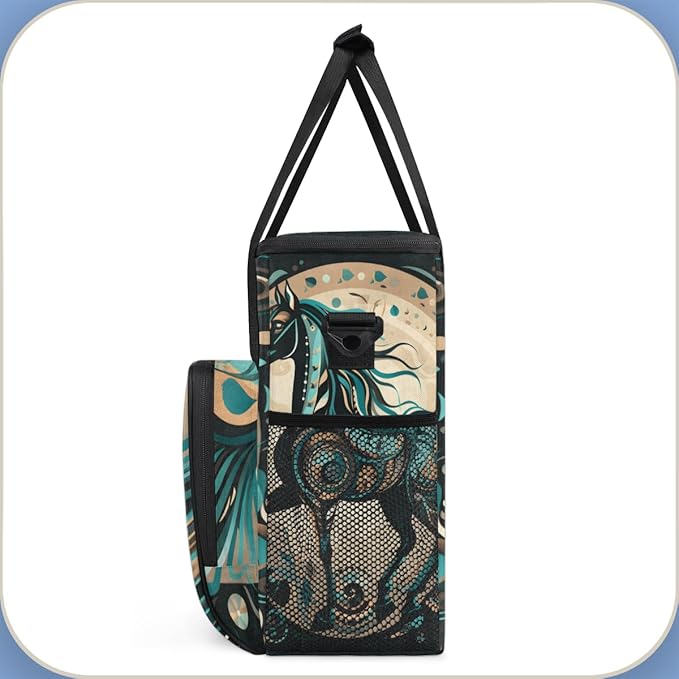 Abstract Horse Coffee Maker Carrying Bag Aztec Horse Travel Storage Bag Compatible with K-Mini or K-Mini Plus Single Serve Coffee Brewer Carrying Case with Multiple Pockets &amp Shoulder Strap