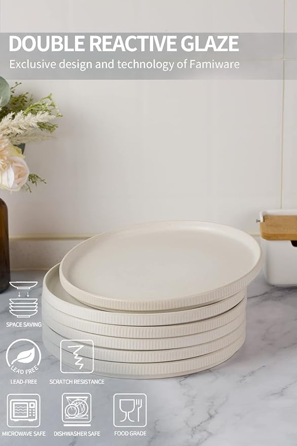 famiware 8.25 Paste Bowl Set (4 Piece) and 10 Dinner Plates for 6 - Matte White