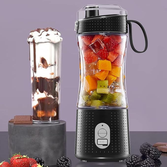 Portable Blender for Shakes and Smoothies Size Single Serve Travel Fruit Juicer Mixer Cup with Reable 4000mAh USB Reable Battery Small Electric Individual Mini Blender for Juice