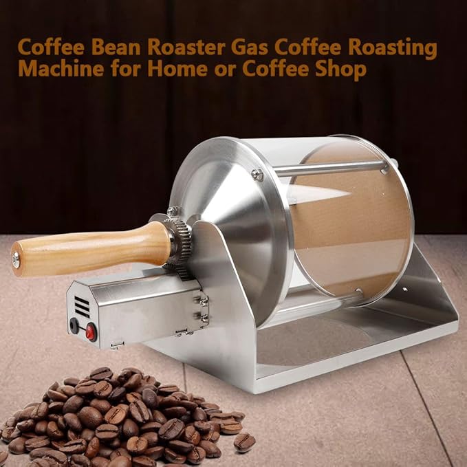 LOYALHEARTDY Coffee Bean Roasting Machine DC 12V 30R/MIN Gas Coffee Roaster 400g Capacity Quartz Glass Drum 360° Rotate Coffee Bean Roaster Baking for Café Shop Home Silver