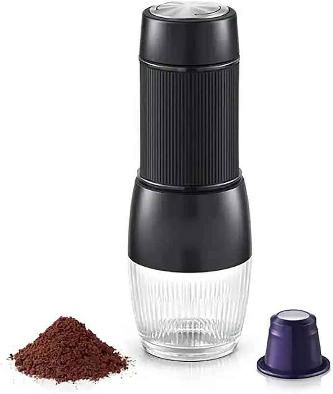 Home Drip Coffee Brewer 2 IN1 Travel Coffee Maker 60ML Water Tank Capacity and 18 Bar Pressure Fast Heating Extraction and Removable Cleaning Brewing Evenly For Camping Travel Hiking