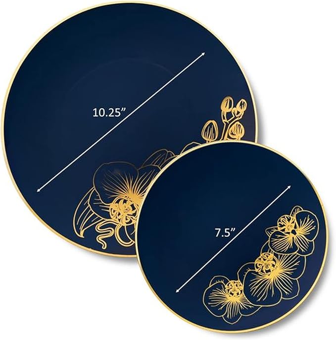 Nicole Fantini's Elegant Orchard Collection Party Dinner Sets: Economical Stylish Navy Blue &amp Gold Party Serving for 50 Person: 300 Pieces