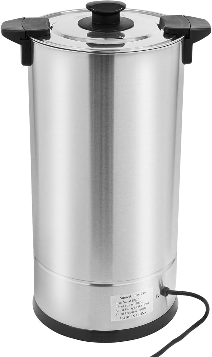 Commercial Electric Coffee Pot 25L/6.6Gal Coffee Percolator with Filter and Water Collecting Tray Quick Brew Hot Beverage Dispenser Coffee Maker Hot Water Urn 1500W 110V-120V (Silver)