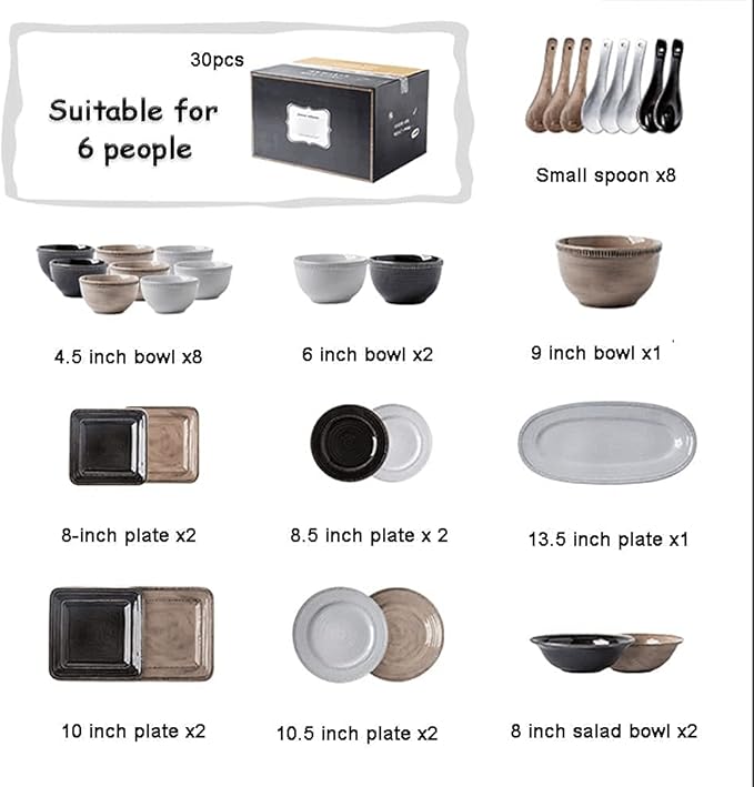 30-Pieces Dinnerware Sets Retro American Porcelain Tableware Set with Plates Bowls and Dish Ceramic Dinner Set for Home Kitchen and Dinning Microwave Dishwasher
