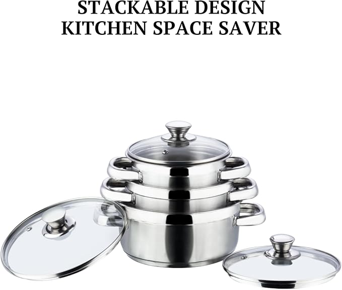 Vinod Bremen Stainless Steel Saucepot Set of 3 with Glass Lid | 2.5mm Thick Base | Riveted Sturdy Handle | | Induction and Gas Base - Silver